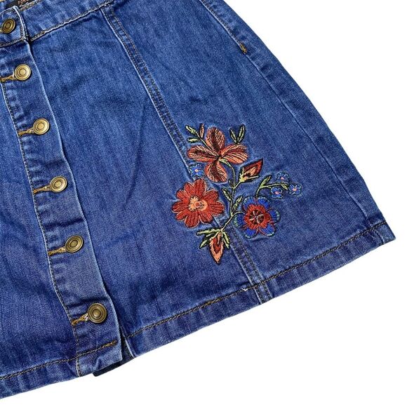 Forever 21 Floral Embroidered Button Front Denim Bohemian Mini Skirt Sz M - Picture 4 of 11